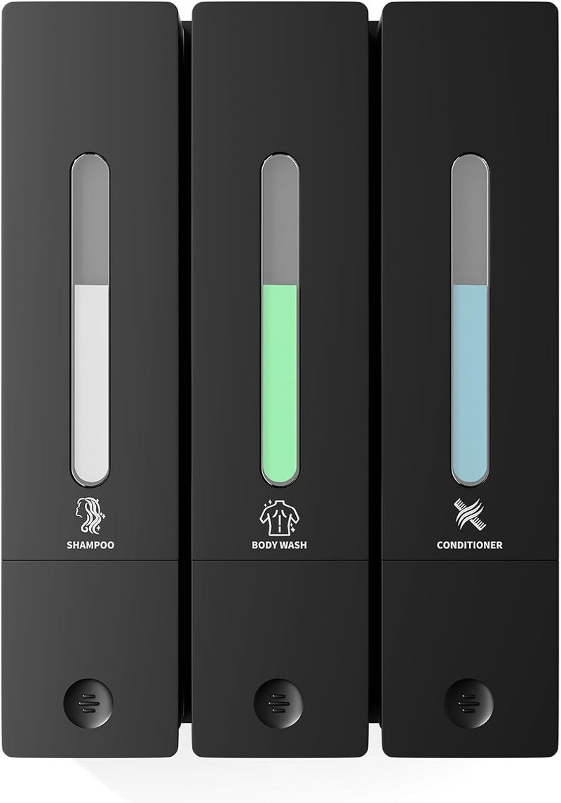 Aeakey Shampoo and Conditioner Dispenser - Wall-Mounted 3-Chamber Shower Soap Dispenser, No-Drill, 1200ML Capacity, for Bathroom & Hotel - Image 1